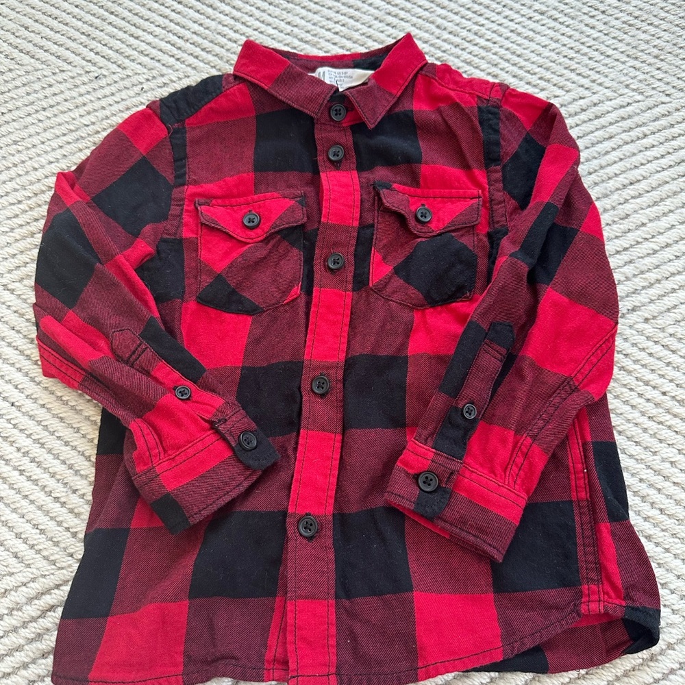 H&M Red and Black Plaid Flannel Shirt Size 2-3